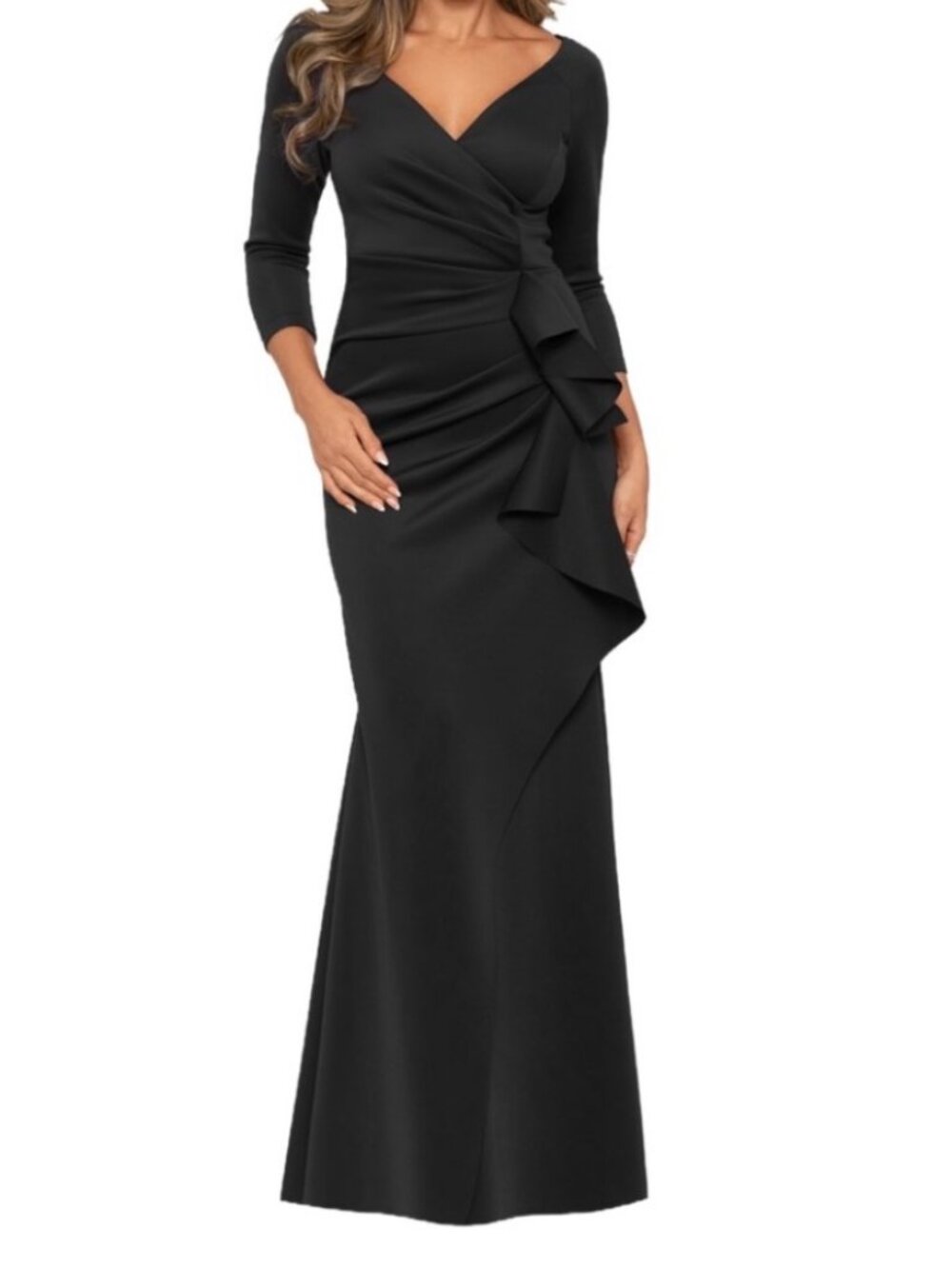 NWT Xscape Lexi Scuba Ruched Side Formal Dress In Black. Size 6